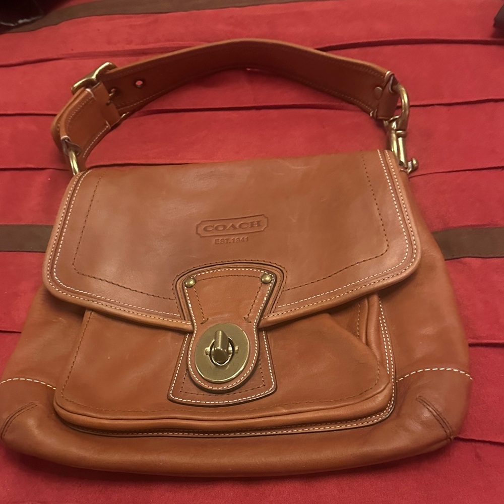 Coach Tan Leather Flap Shoulder Bag